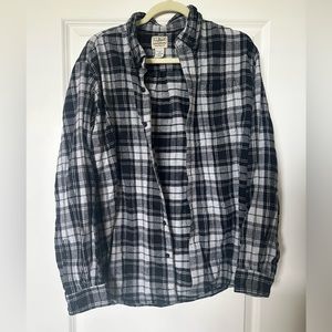LL BEAN Black & White Plaid Flannel Shirt Men's Traditional Fit Large